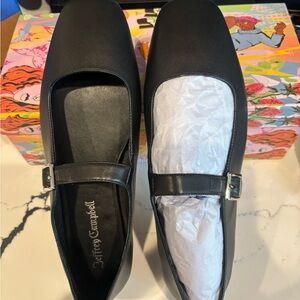 Jeffrey Campbell Black Leather Mary Jane Slip-On Loafers